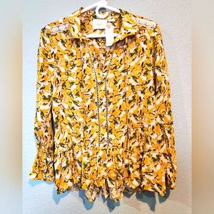 Anthropologie 0 Small Janie Bunny Rabbit Mustard Yellow Flounced Peasant Blouse.